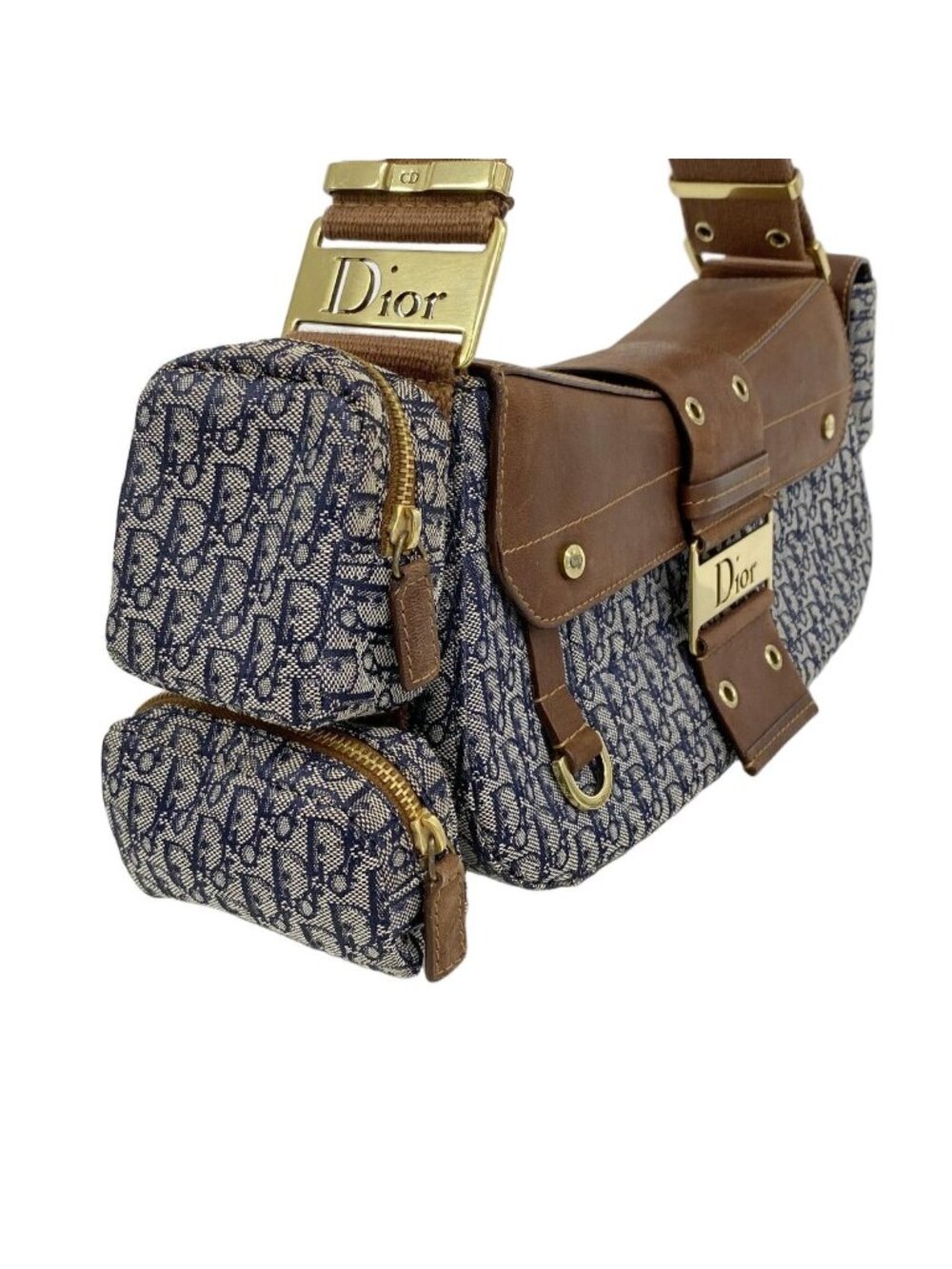 ★SOLD★ Dior Shoulder Bag Street Chic Canvas Leather Navy Brown Gold - Picture 2 of 10
